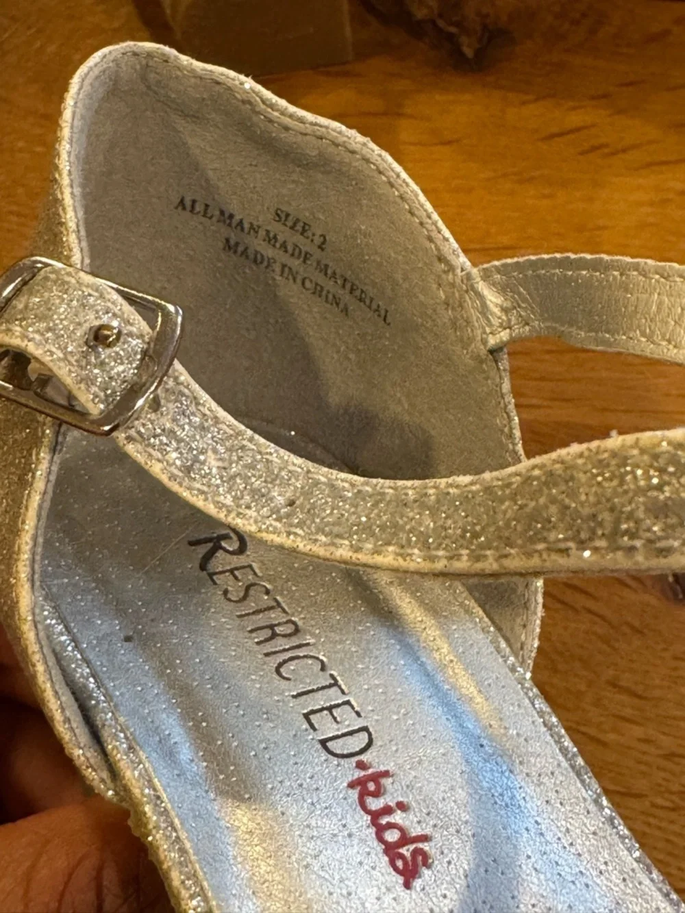 Restricted Kids Size 2 Silver Glitter Dress Heels T Strap Party Shoes